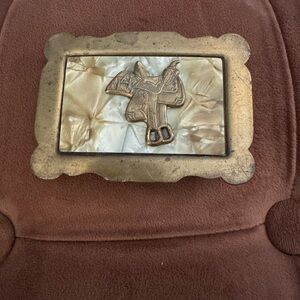 Unique Vintage Brown and Gold Brass Belt Buckle